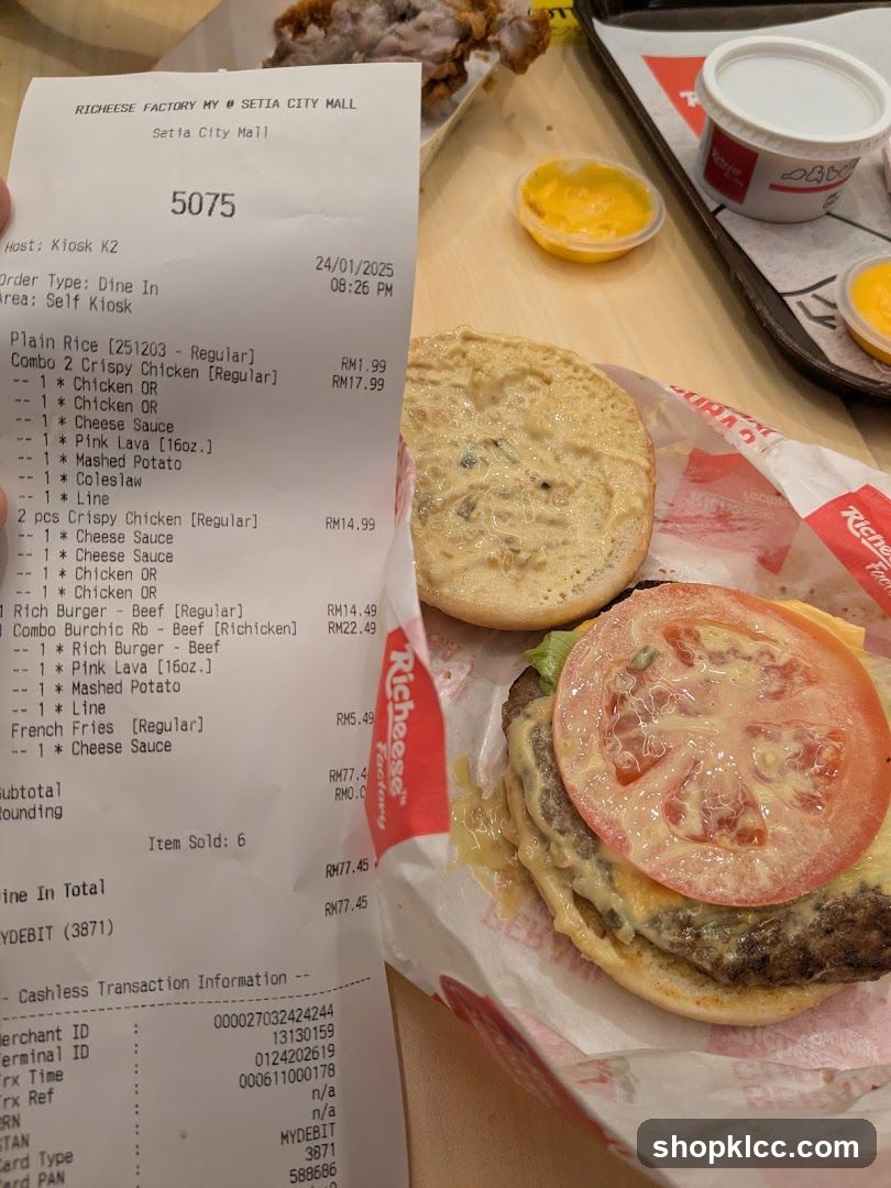Richeese Factory Receipt and Burger