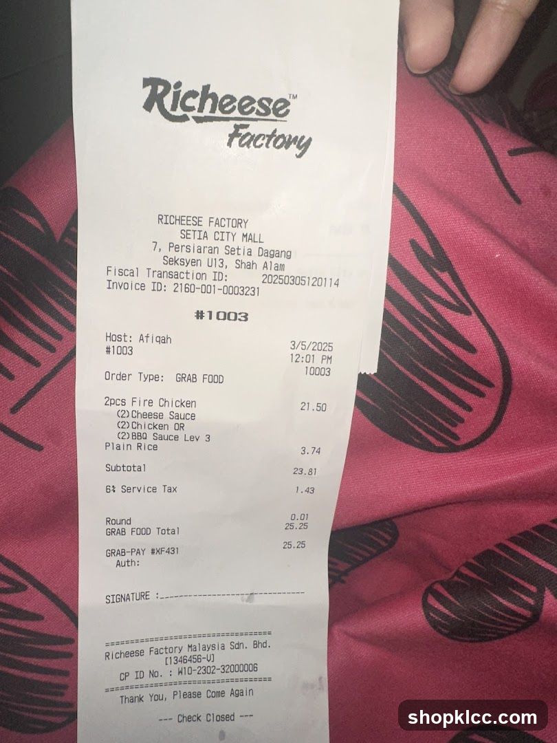 Richeese Factory Receipt