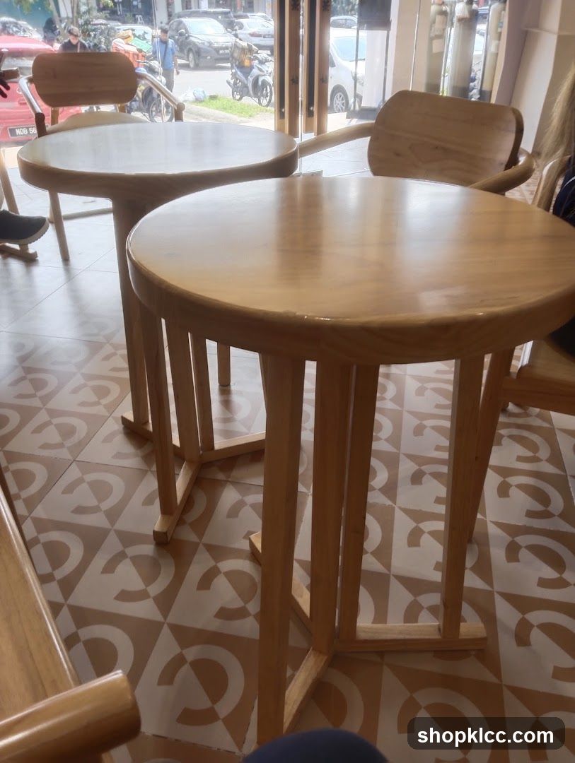 Cafe Interior with Wooden Tables and Chairs