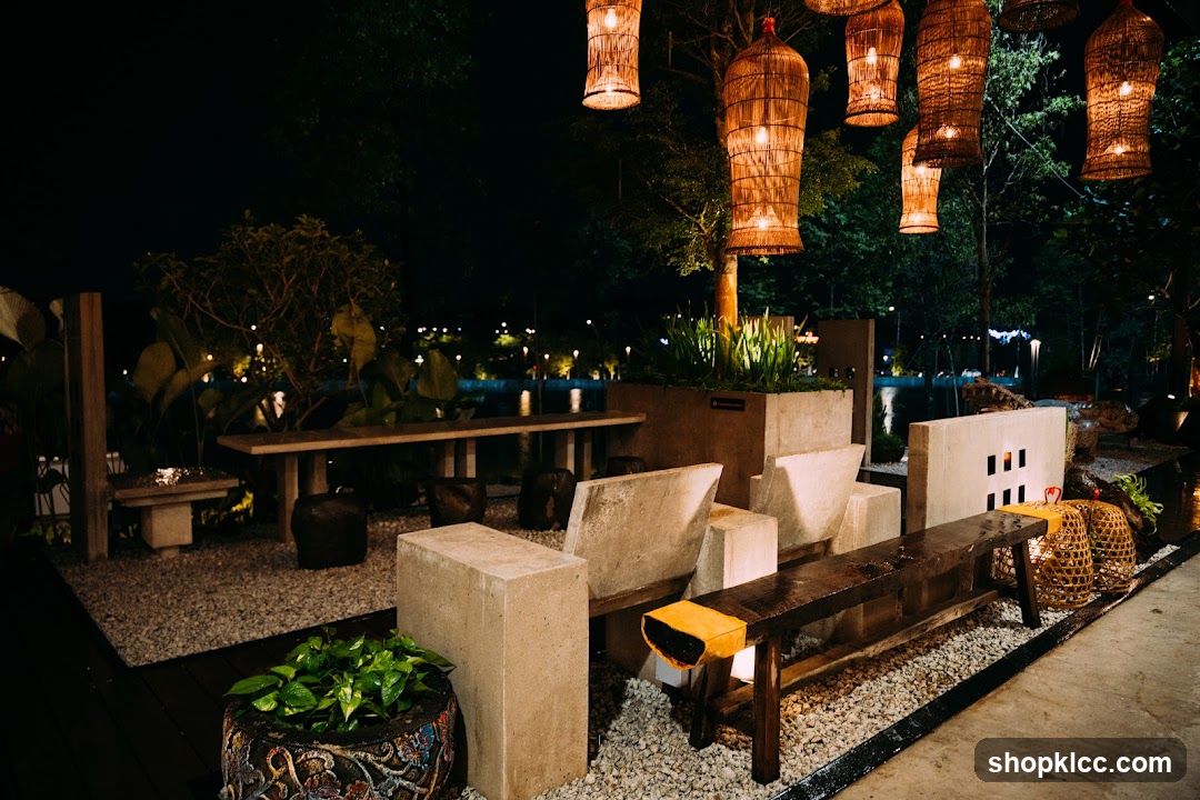 Outdoor Seating Area at Night
