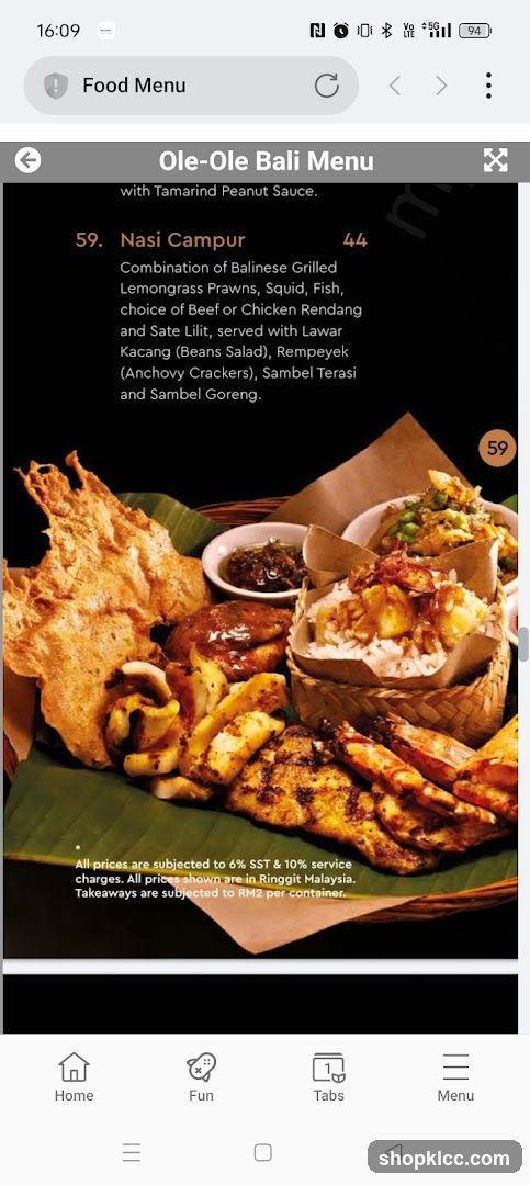 Ole-Ole Bali Menu