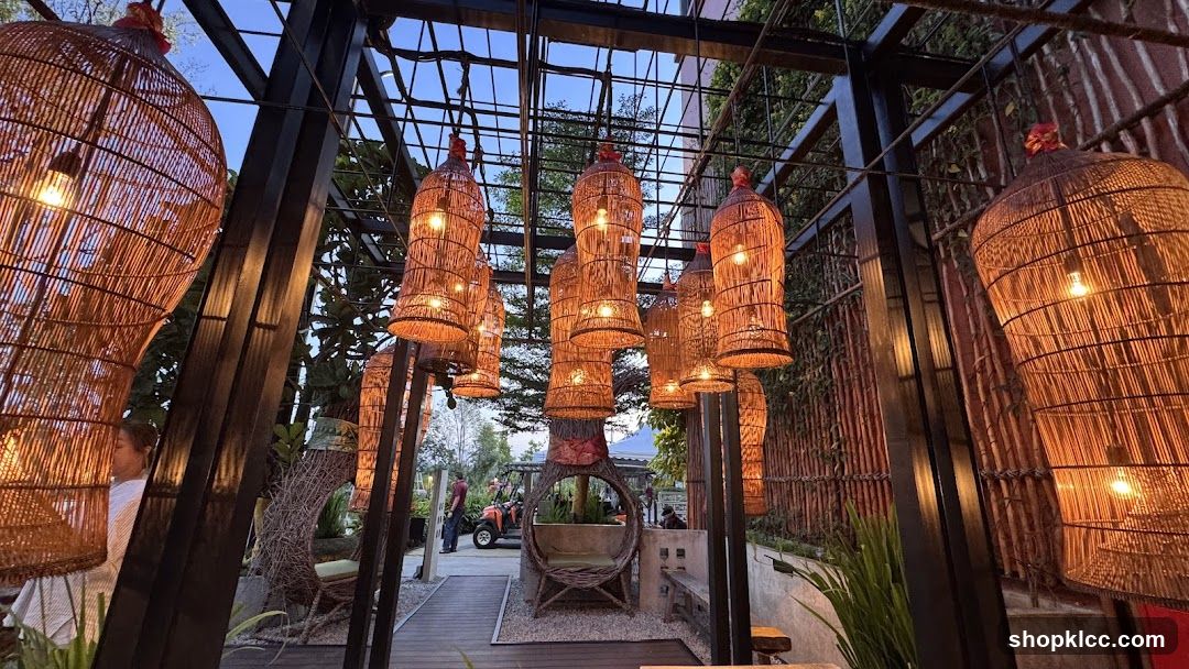 Outdoor Seating Area with Woven Lanterns