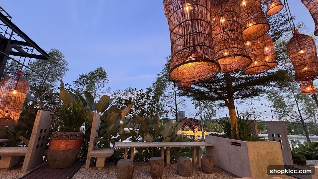 Outdoor Seating Area with Woven Lamps