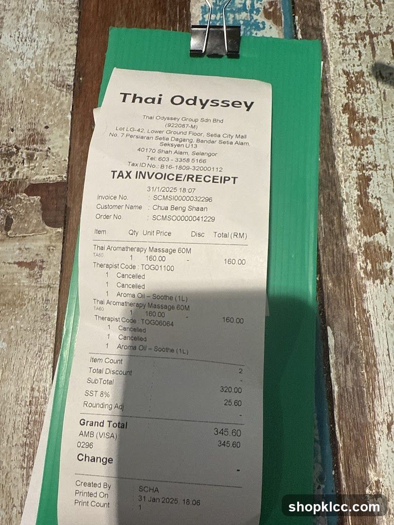 Thai Odyssey Tax Invoice/Receipt
