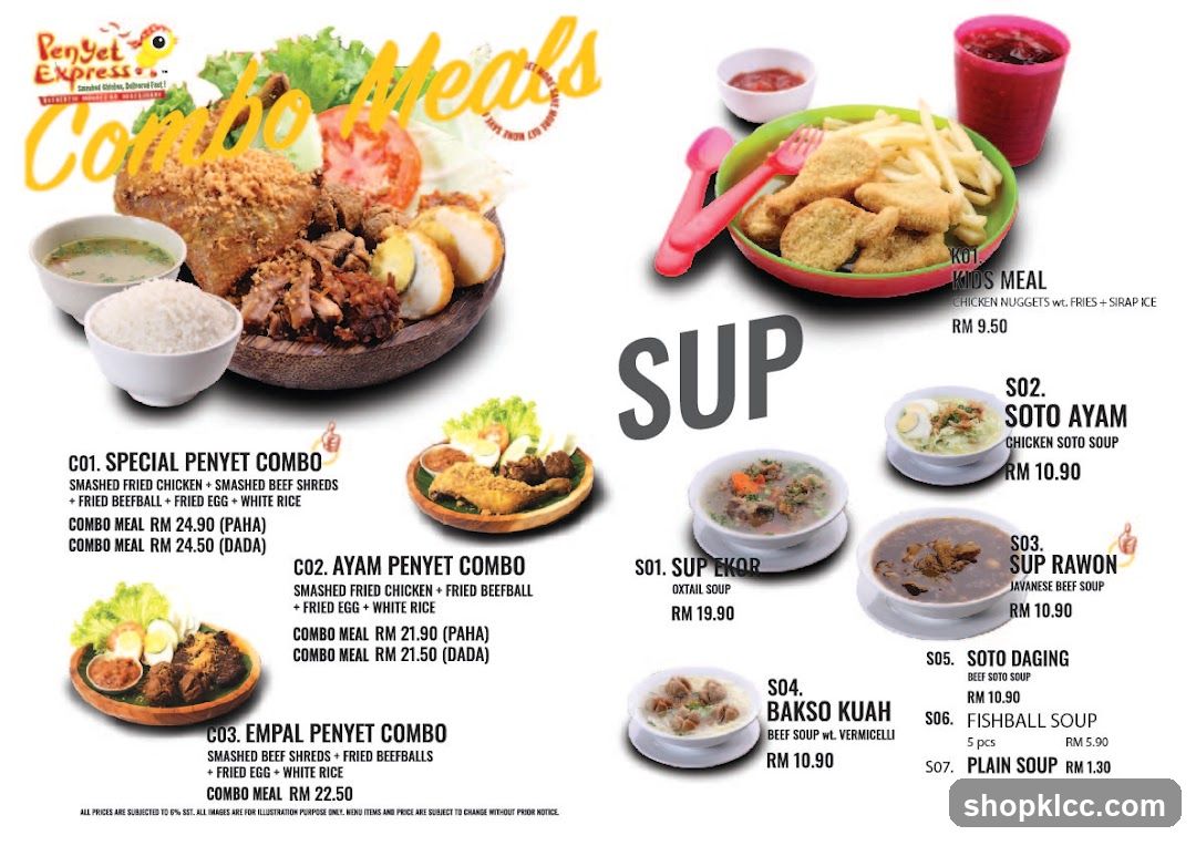 Combo Meals and Soups Menu