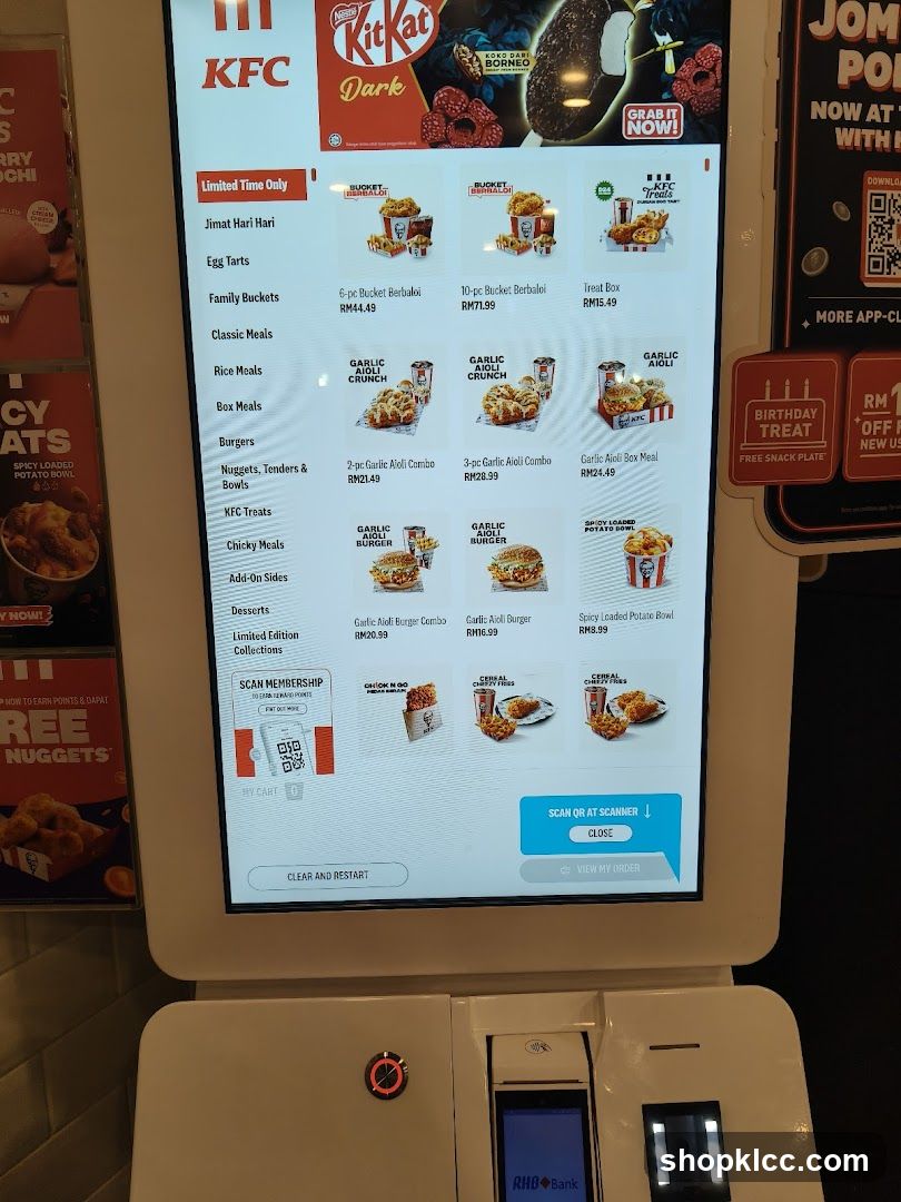 KFC Self-Service Kiosk Menu