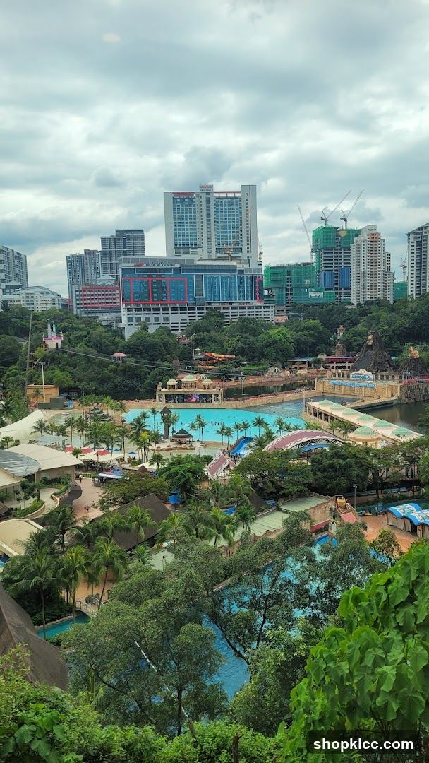 Water park with city skyline in background