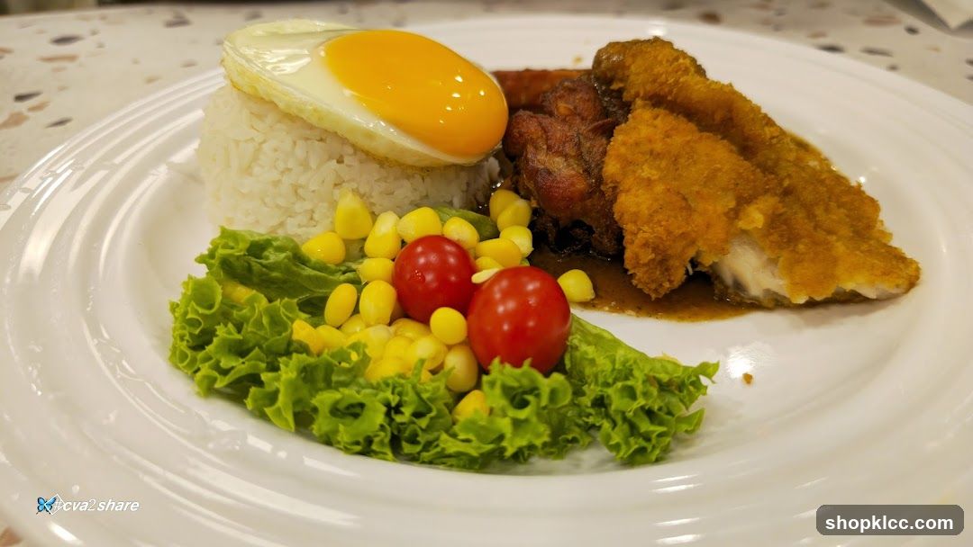 Fried Egg and Rice with Chicken and Fish