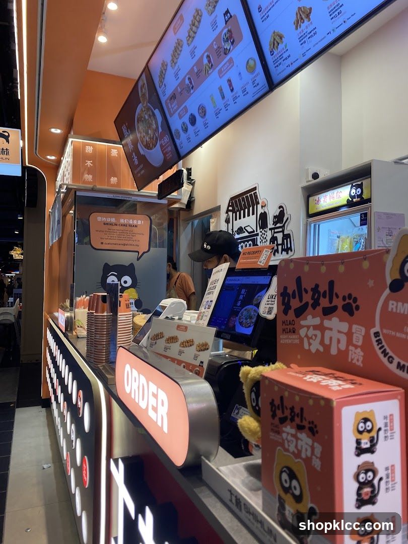 Food stall counter with menu boards