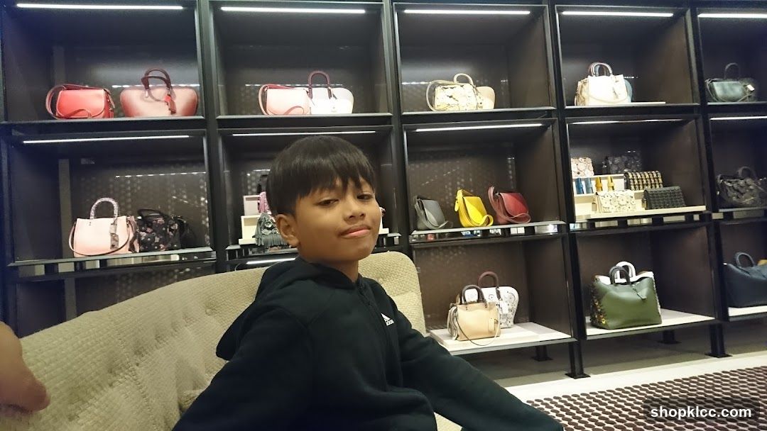 Boy in a handbag store