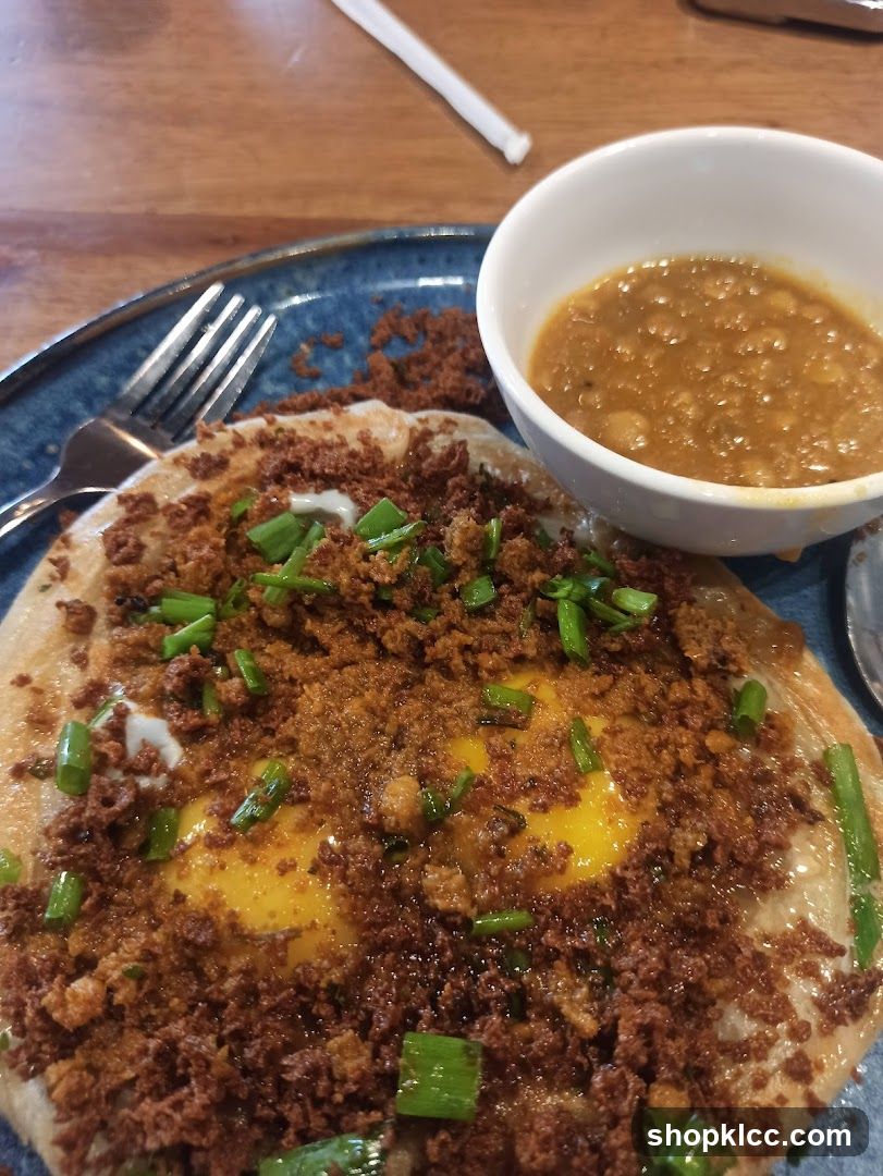 Savory Flatbread with Egg and Side of Lentils