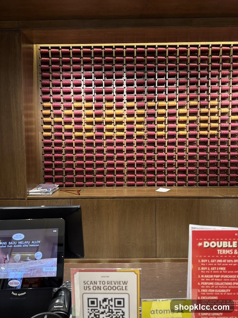 Retail Display with Spools and Promotional Signs