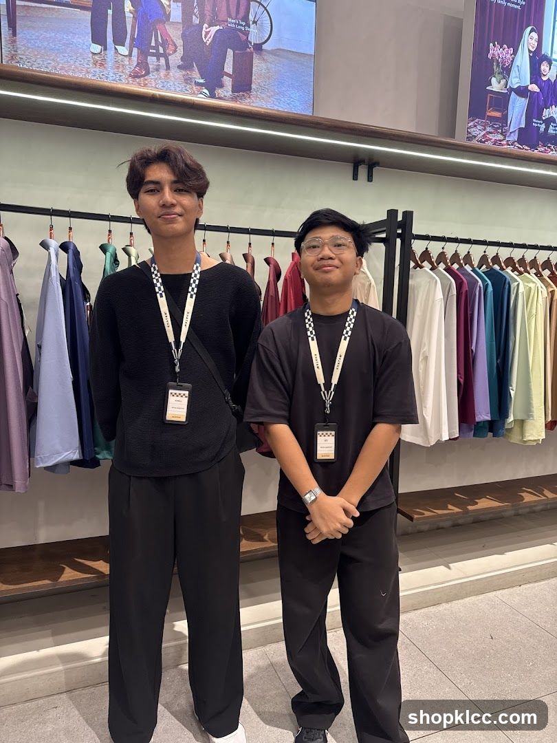 Two young men in a clothing store