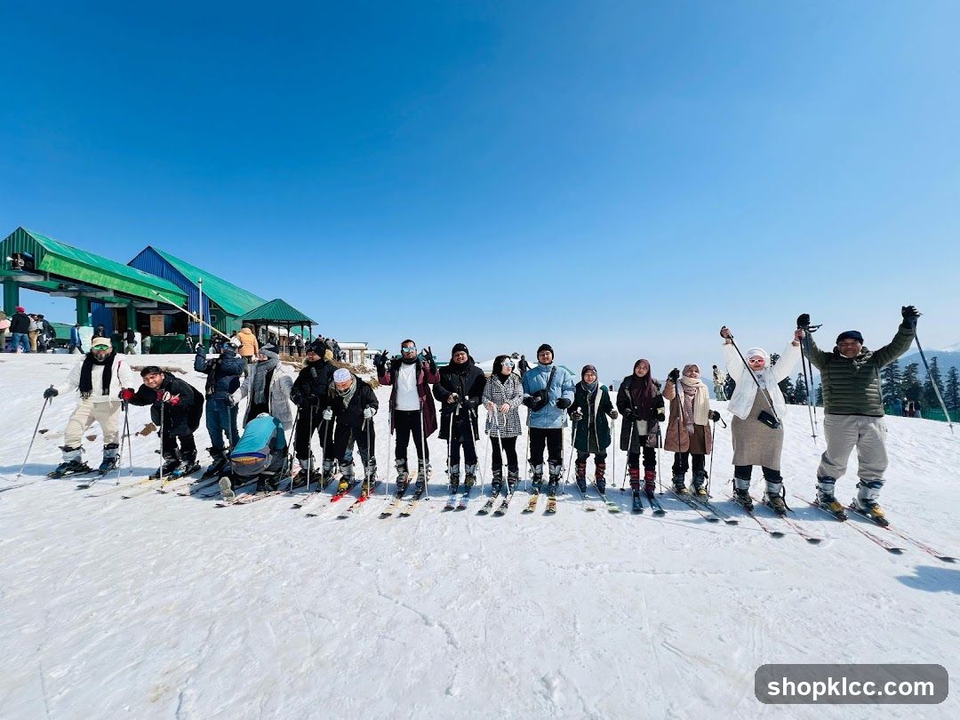 Group of skiers on a snowy mountain