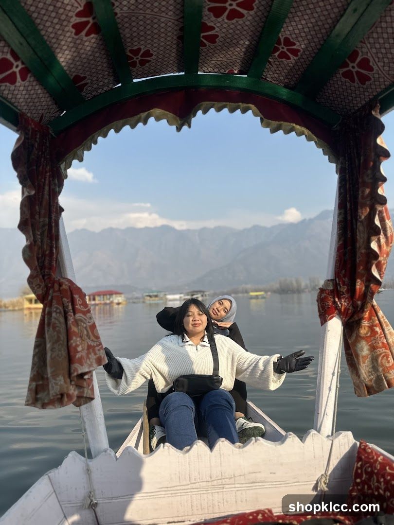 Two women in a boat on a lake