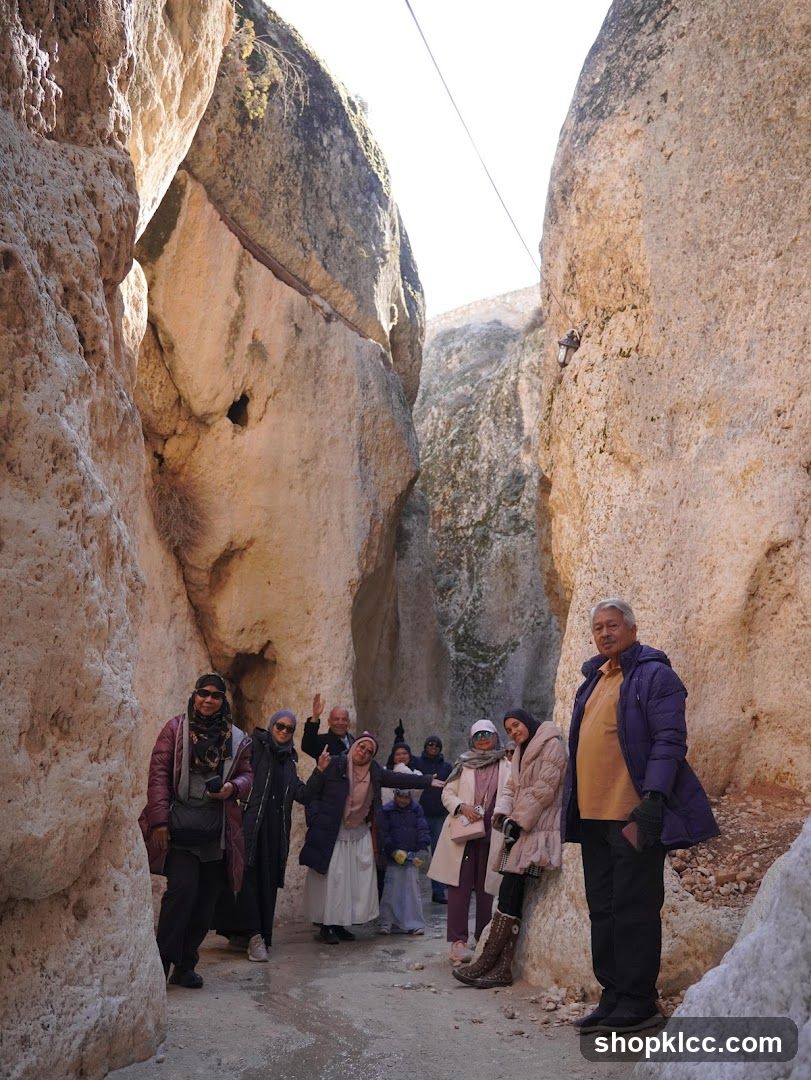 Group of people in a rocky canyon
