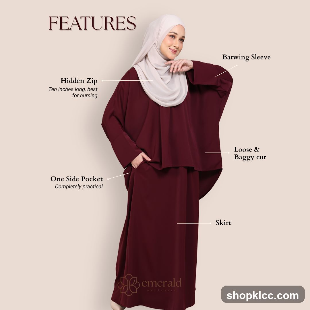 Features of a maroon outfit