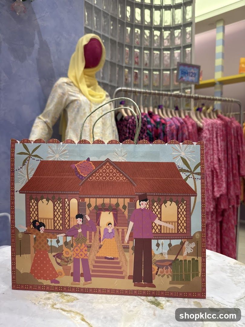 Decorative Gift Bag with Traditional House Illustration