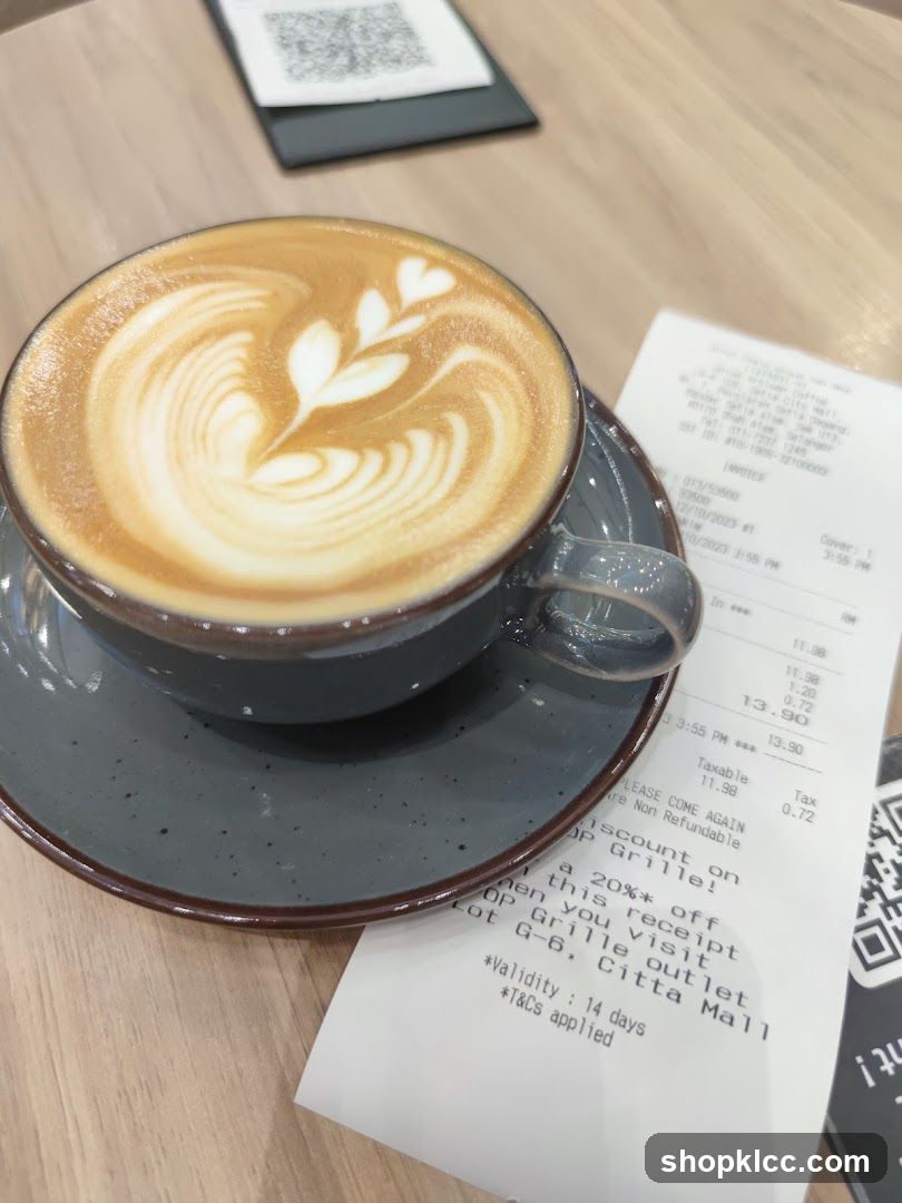 Latte Art Coffee and Receipt
