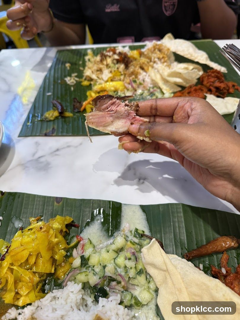 Meal served on banana leaves