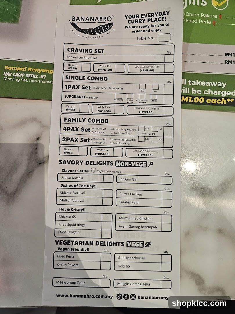 BANANABRO Menu