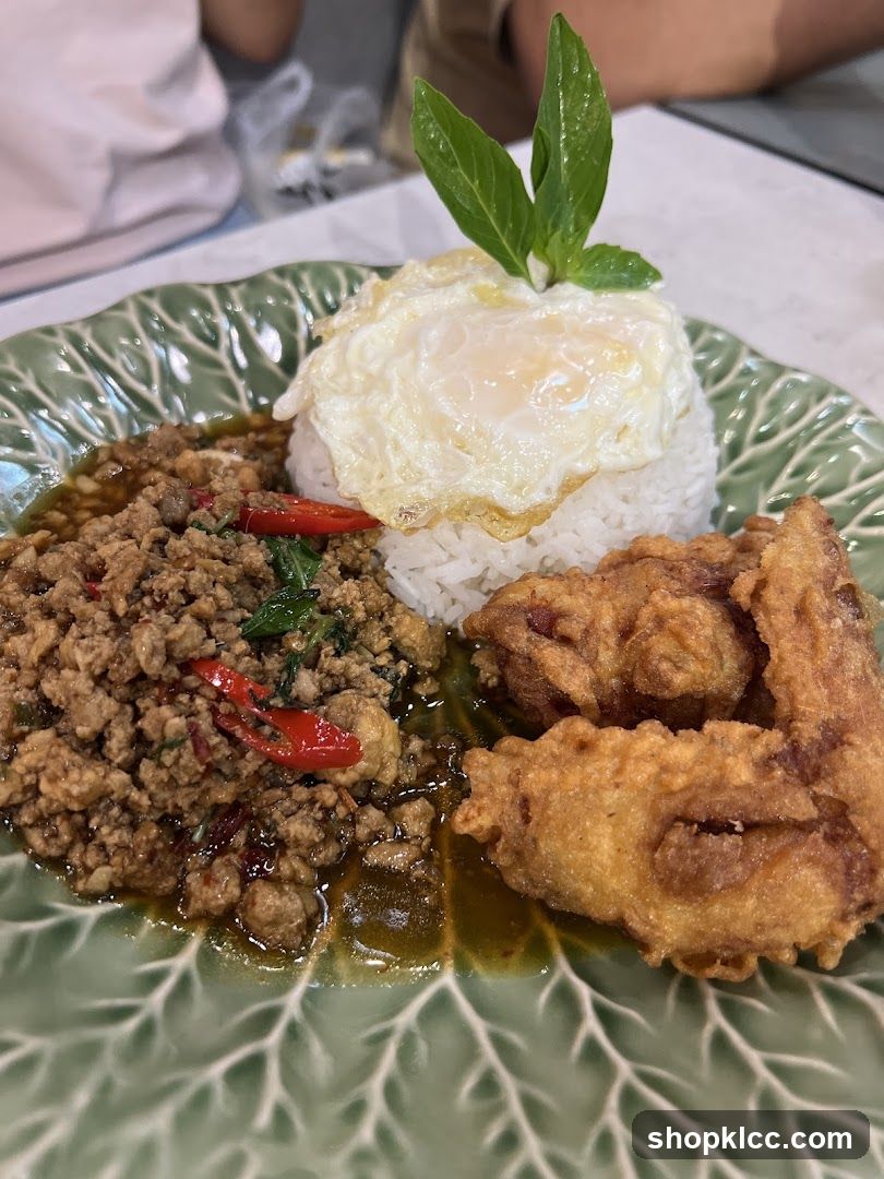 Thai Basil Stir-fry with Rice and Fried Chicken