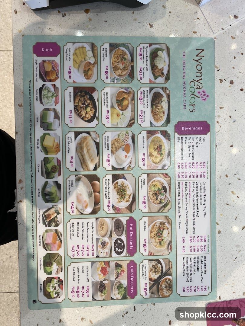 Nyonya Colors The Original Nyonya Cafe Menu