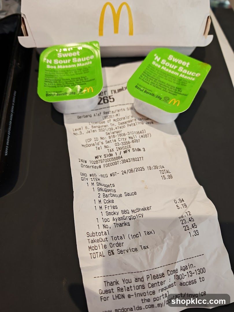 McDonald's Receipt and Sauces