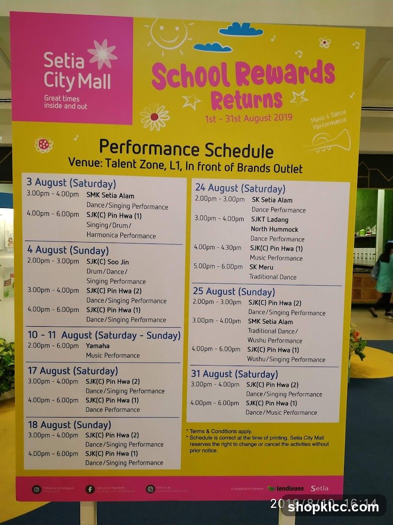 School Rewards Returns Performance Schedule