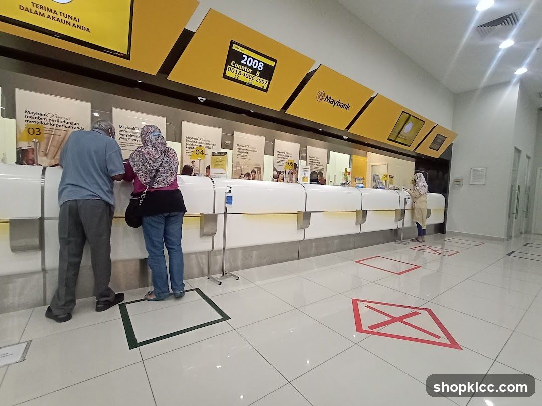 Bank Interior with Social Distancing Markers