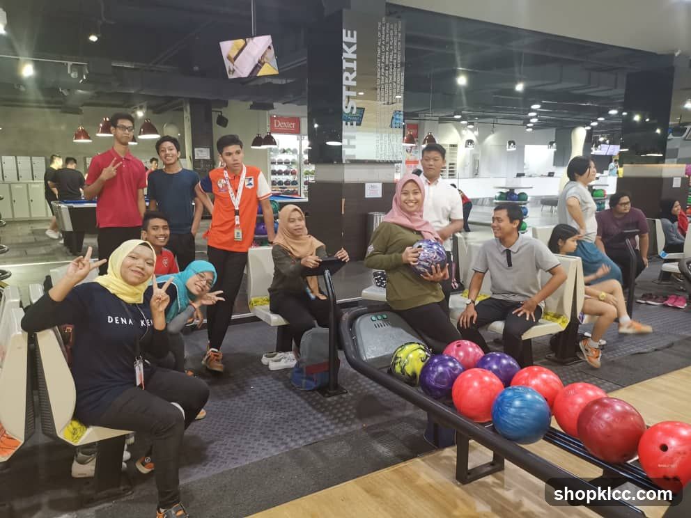 Group of people at a bowling alley