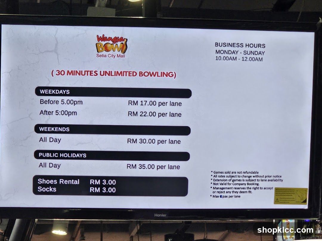 Wangsa Bowl Setia City Mall Pricing