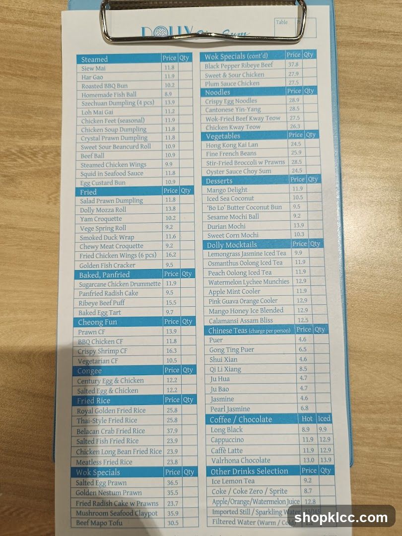 Dolly Dim Sum Menu