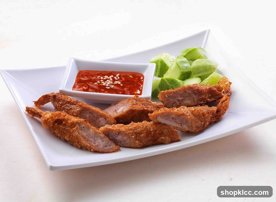 Fried Shrimp Rolls with Dipping Sauce and Cucumber Slices