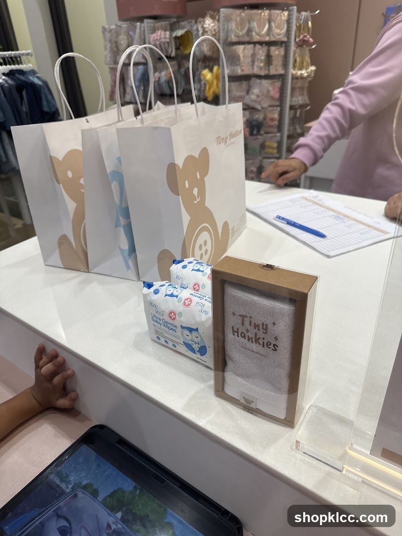 Counter Display with Shopping Bags and Baby Products