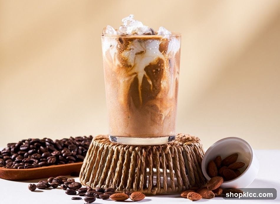 Iced Coffee with Almonds and Coffee Beans