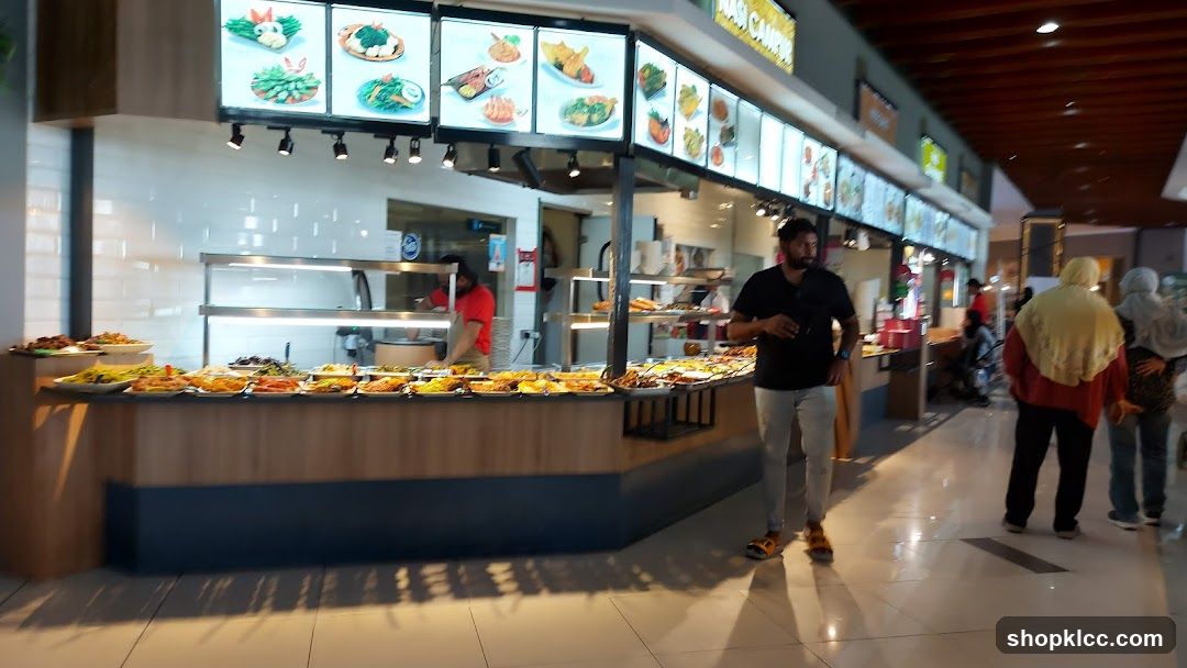 Food court with diverse dishes