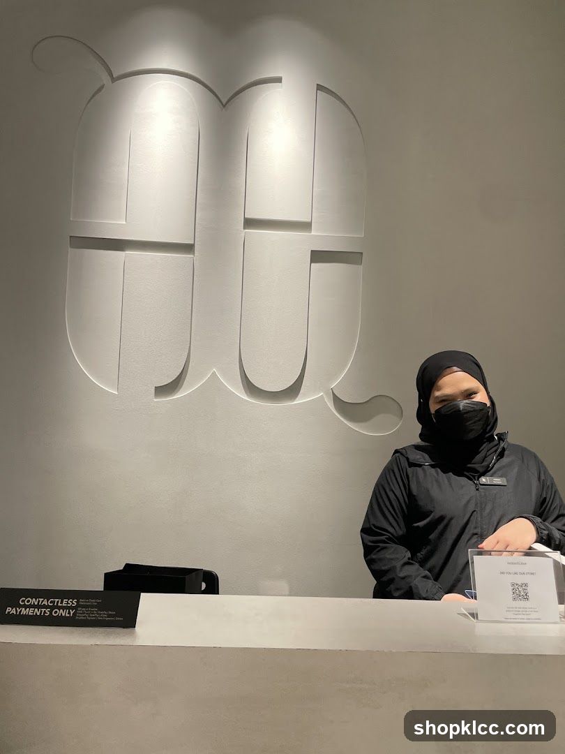 Reception Desk with Staff and Logo