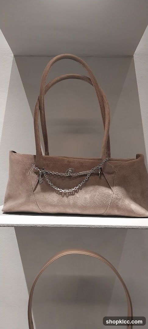 Beige Suede Handbag with Chain Detail