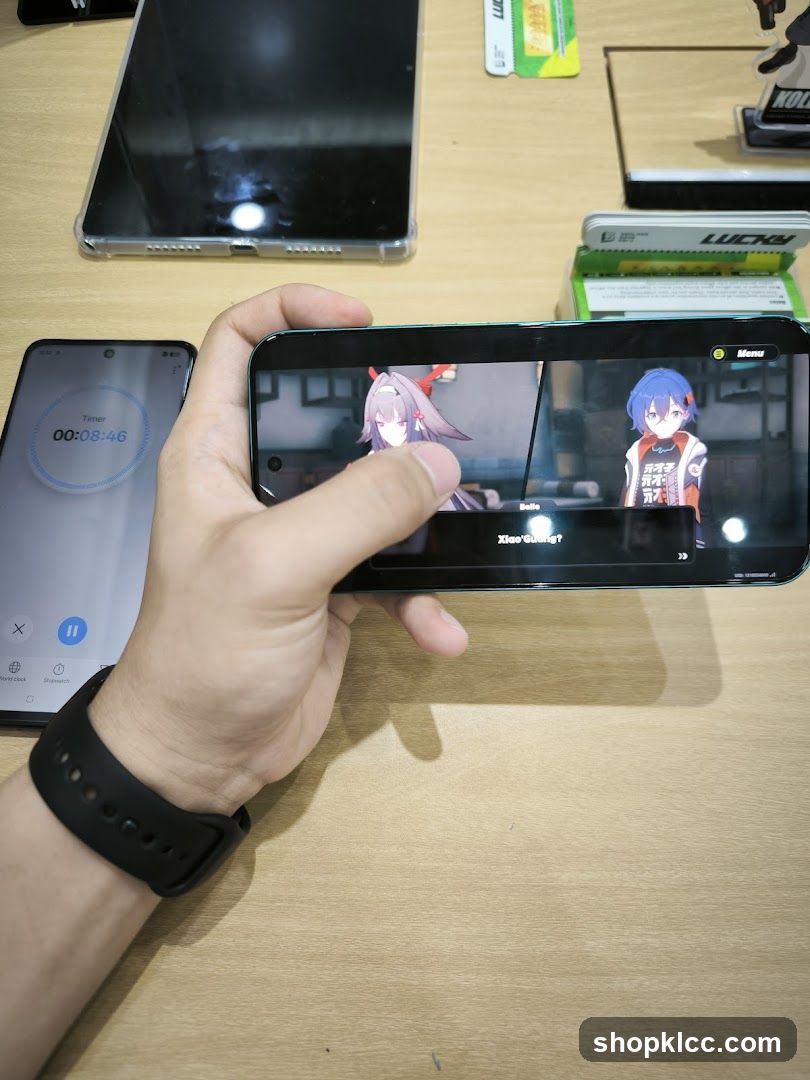 Person playing a mobile game