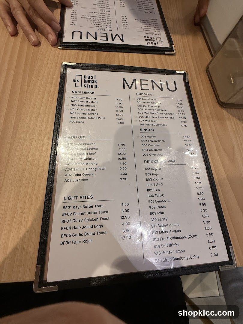 Nasi Lemak Shop Menu