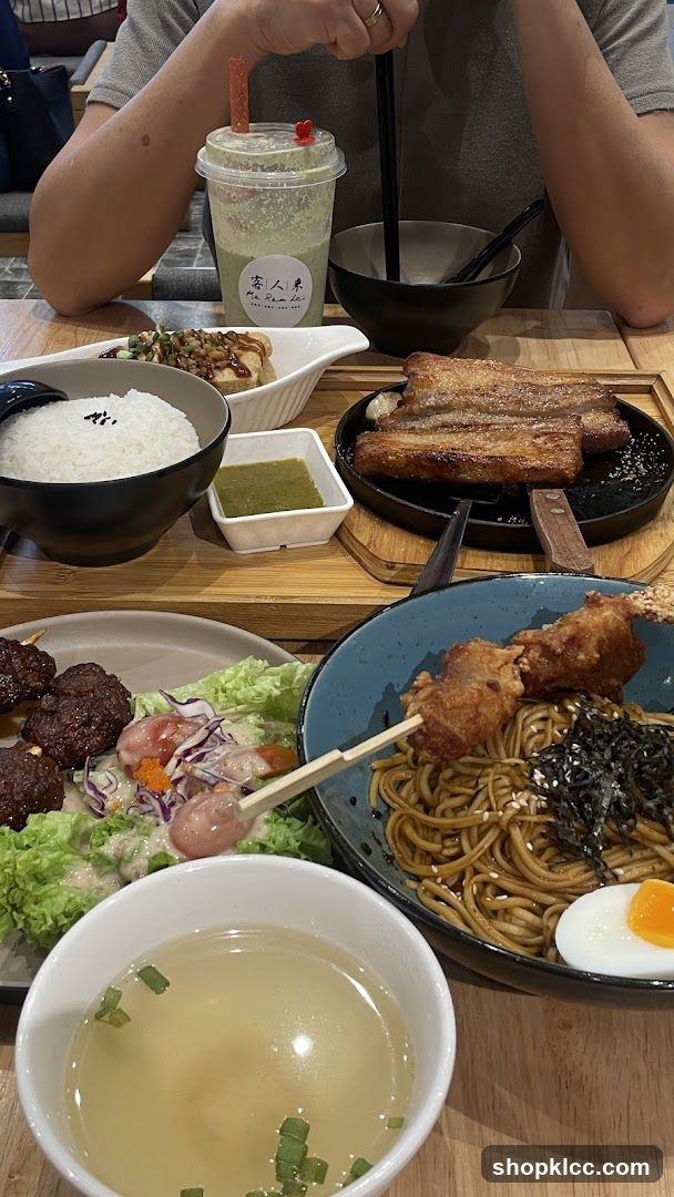 Table with various dishes and drinks