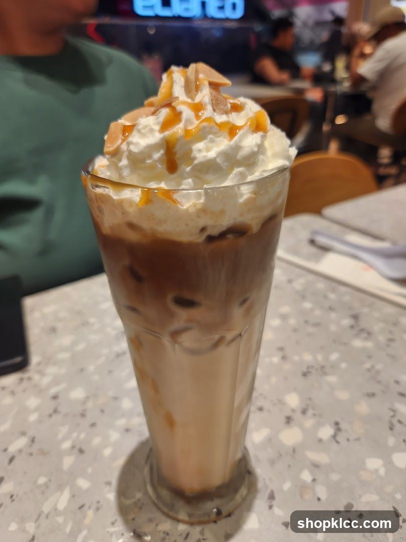 Iced Coffee with Whipped Cream and Caramel Drizzle