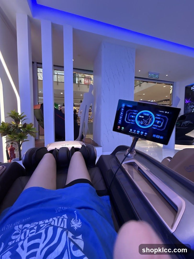 Person relaxing in a massage chair