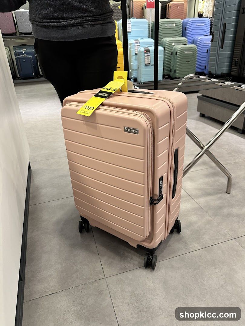 Pink suitcase with "PAID" tag