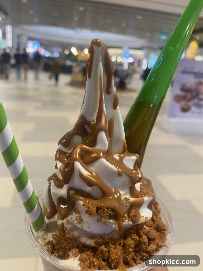 Soft Serve Ice Cream with Caramel Drizzle and Crumbles