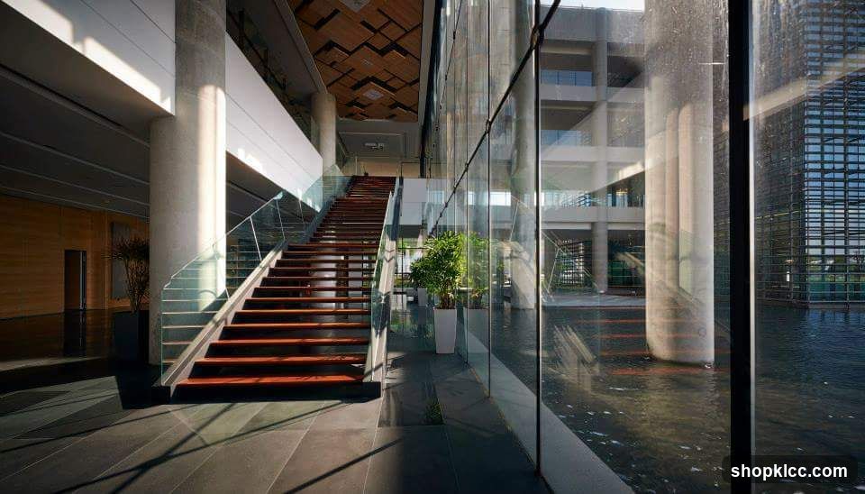 Modern Interior with Staircase and Water Feature