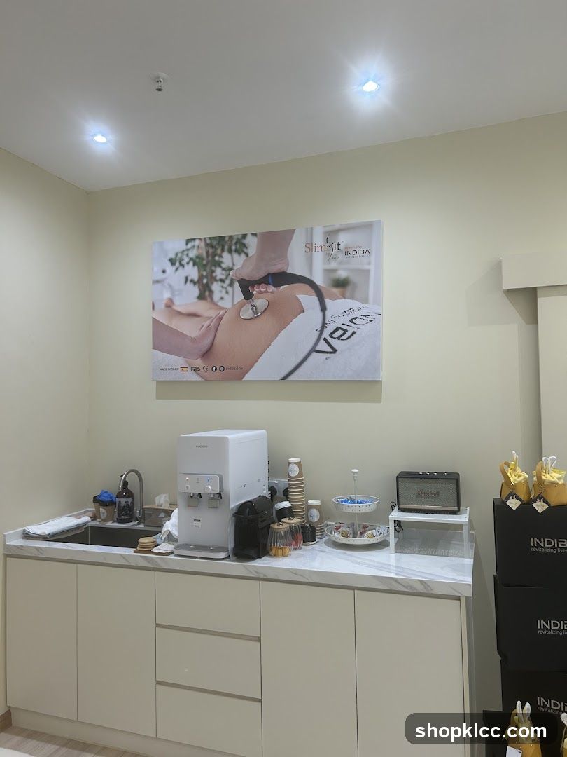 Beauty treatment advertisement and refreshment station