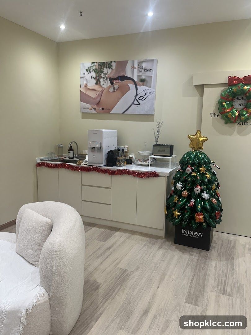 Christmas decor in a spa waiting area