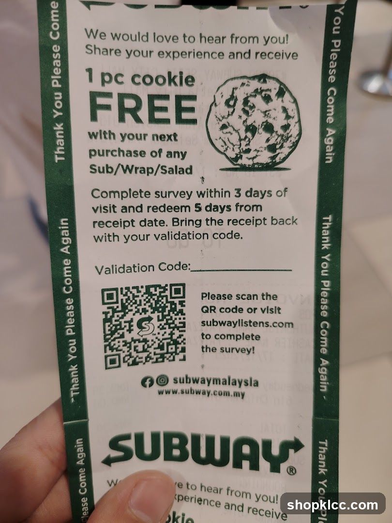 Subway Survey Receipt